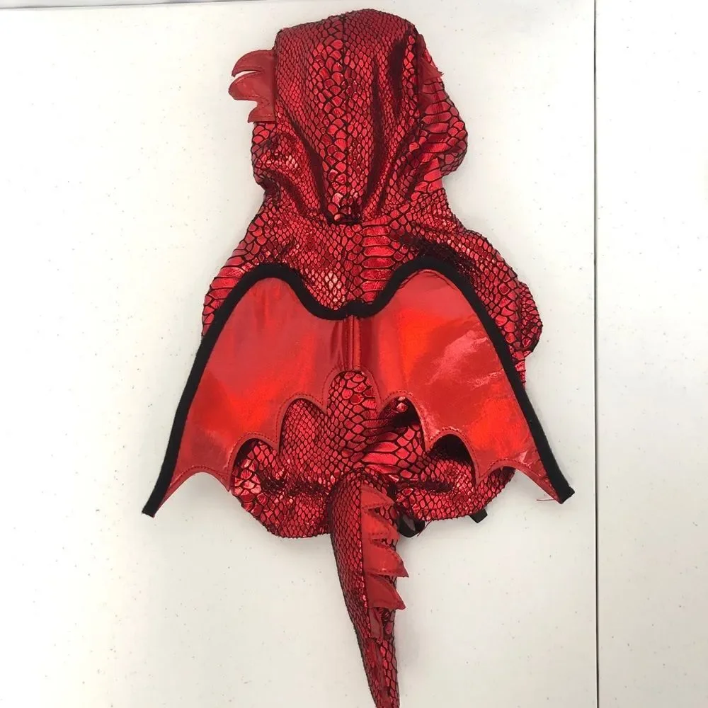 Thrills and Chills Dog Halloween Costume Red Metallic Dragon Outfit Size Small